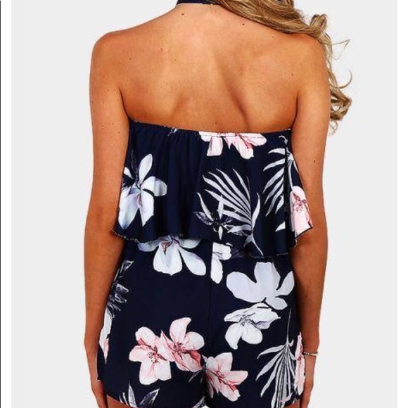 Blue Floral Romper with Matching Choker - Picture 2 of 3